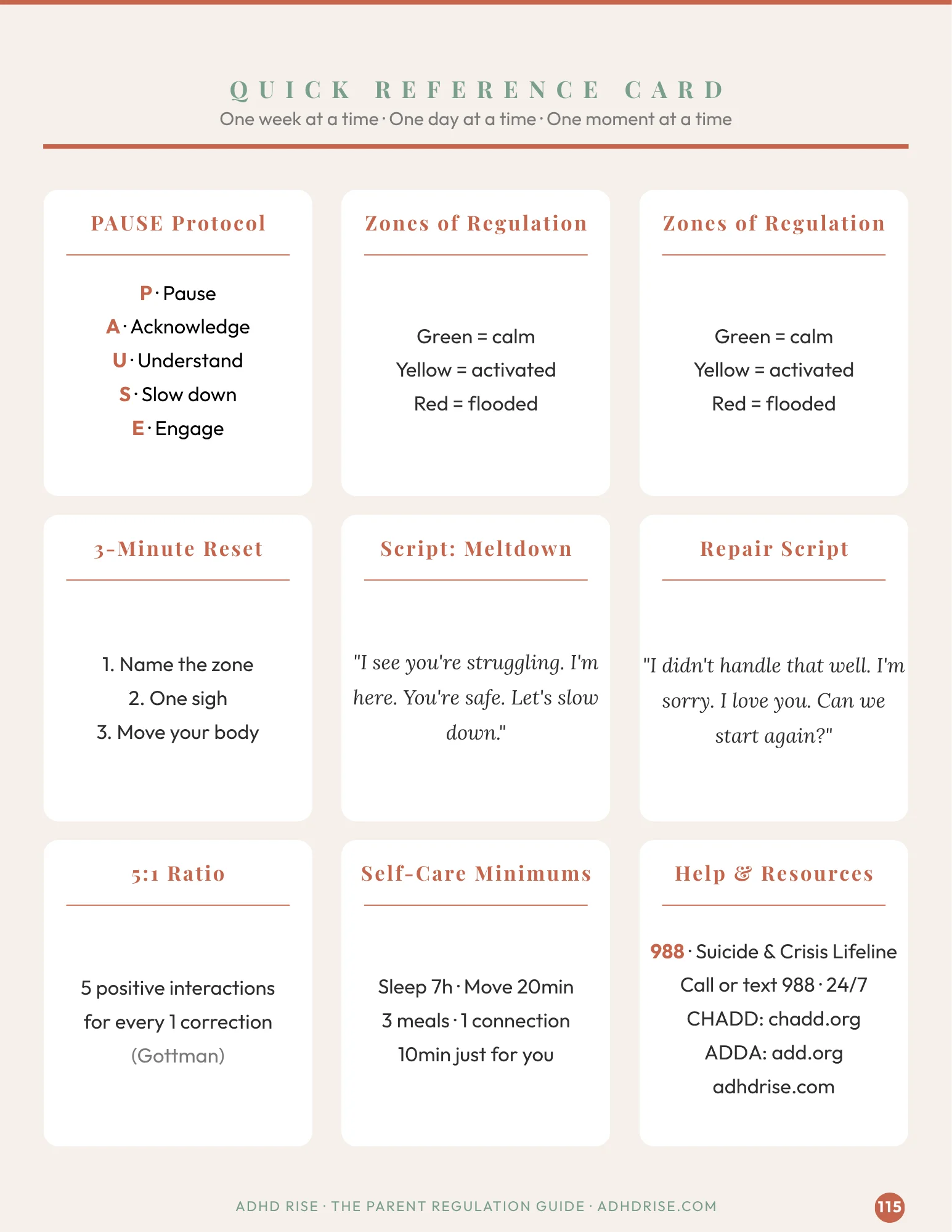 The Parent Regulation Guide — Quick Reference Card with PAUSE Protocol and scripts